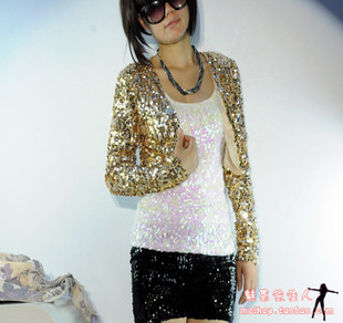 DS性感女歌手舞蹈服亮片演出服年会舞台表演服装加大码坎肩短外套