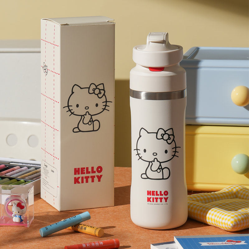 杯具熊悦动双饮运动保温杯HelloKitty男女户外大容量吸管骑行水壶