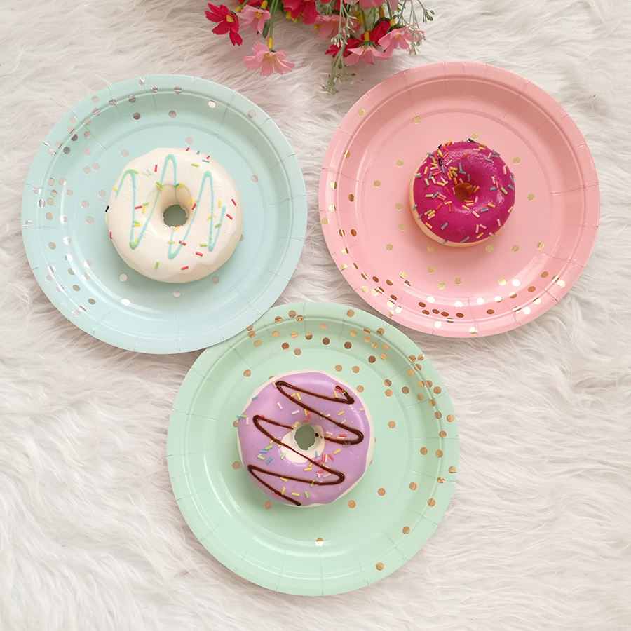 Gold Foil Glam Polkadots Paper Party Plates 烫金烫银纸盘波点