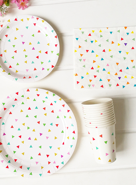 野餐盘一次性纸盘儿童生日派对餐具甜品台摆件蛋糕碟子彩色盘子