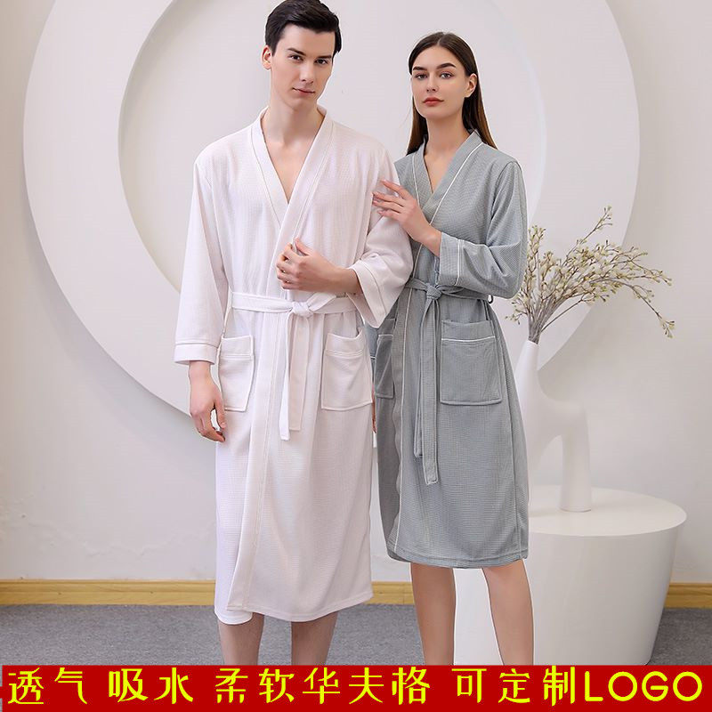 刺绣LOGO美容院浴袍男女中长款