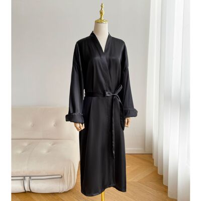 冰丝加长款睡袍新娘晨袍男女黑色