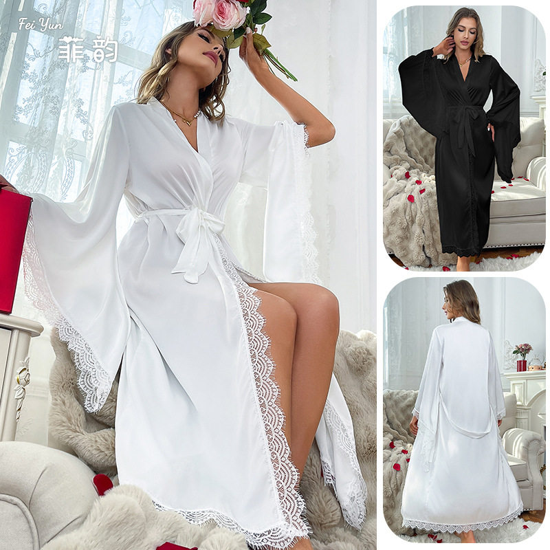 冰丝睡袍黑色法式新娘晨袍
