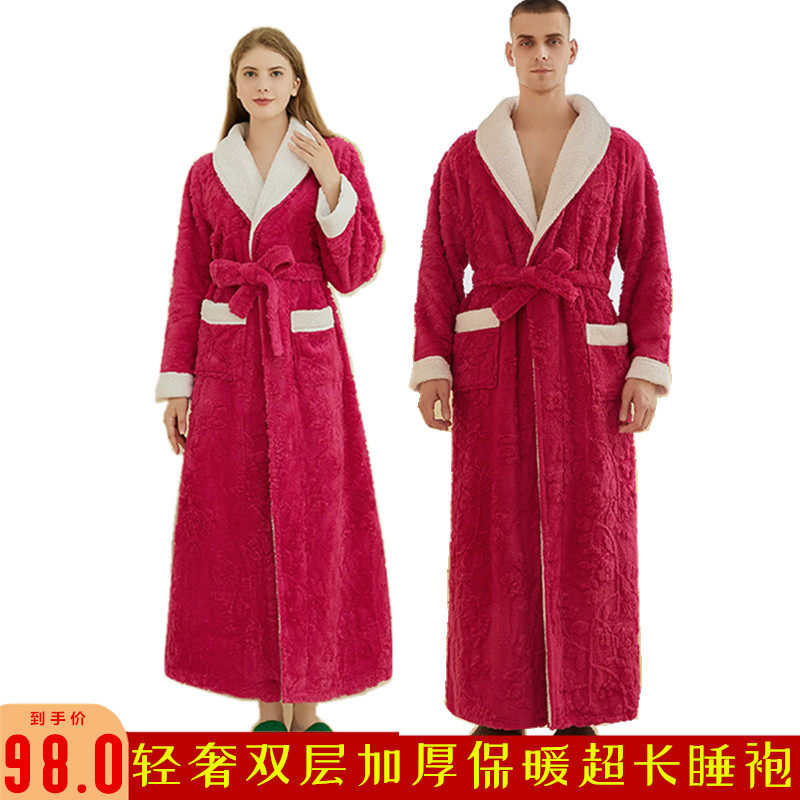 秋冬特厚提花双层保暖加厚法兰绒男女超长睡袍大码珊瑚绒情侣浴袍,女士内衣/男士内衣/家居服,睡袍/浴袍,淘宝优惠券,粉丝福利购,淘宝优惠卷
