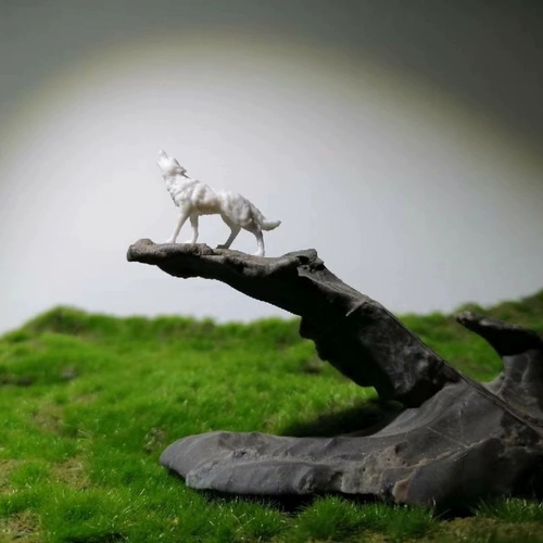 Снежный волк мини -смола животные маленькие украшения странные камни, пейзаж бонсай песчаный поднос, оформление ландшафта