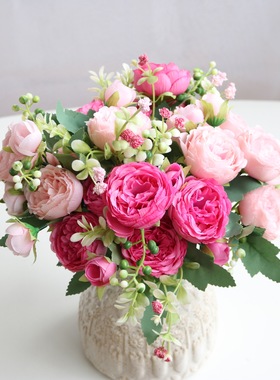 仿真花玫瑰花韩式高级感假花束洋牡丹绢花家居客厅摆放婚庆装饰花