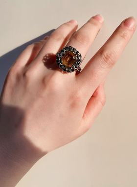 【BW中古】中古Austria打标款精美黄水晶老银开口戒