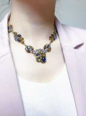 【BW中古】非常有名的法产品牌Taratata水晶镶钻宝石OT扣项链