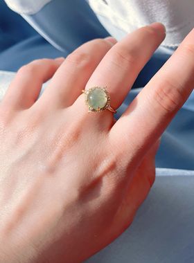 【BW宝石】A货翡翠蛋面戒指，活口戒，带证书