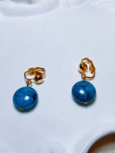 【BW中古】中古coro原卡全新蓝色云纹琉璃耳夹