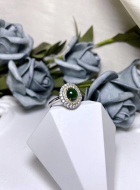 【BW宝石】天然A货翡翠活口戒指，银镶，带证书