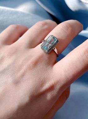 【BW宝石】圣玛丽亚海蓝宝戒指银镶开口戒，带证书