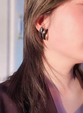 【BW中古】中古Trifari翠法丽黑金叶子款耳夹