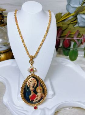 【BW中古】中古浓金板绘画吊坠配长链