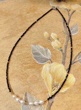 【BW珍珠】黑尖晶石搭配巴洛克珍珠项链，带证书