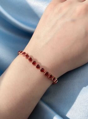 【BW宝石】鸽子血红色石榴石爱心手链，带证书