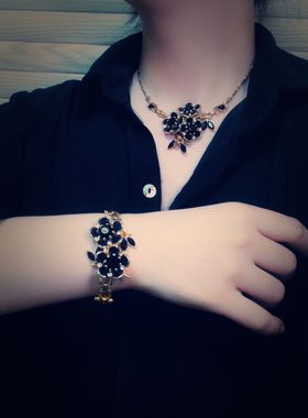 【BW中古】德产皇冠黑玛瑙项链和手链套装，非常非常难得