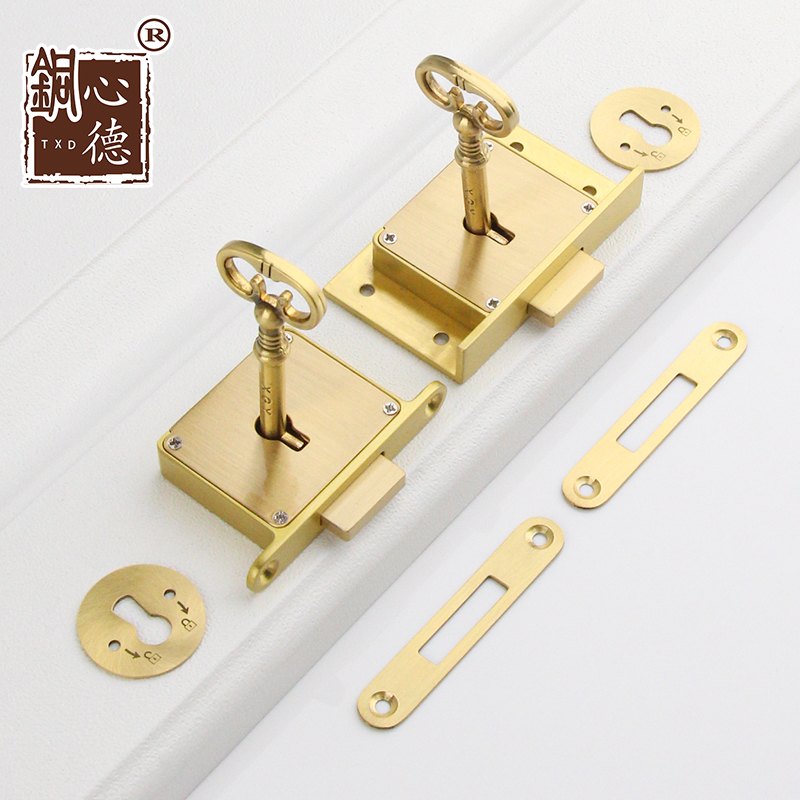 复古简约仿古方型出口铜抽屉锁暗锁办公桌柜子锁头柜门锁具通用型
