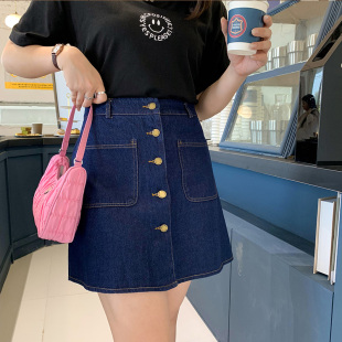 大码 胖mm高腰牛仔短裙显瘦遮肉减龄百搭A字半身裙短裙子2168 女装