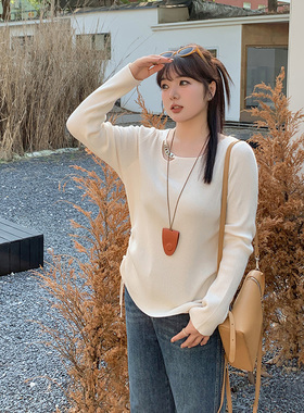 微胖大码女装不规则镂空针织衫胖mm秋冬内搭长袖打底上衣20723