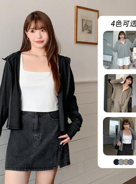 加肥加大码女装胖美眉冰丝长袖防晒上衣宽松显瘦连帽外套女32071