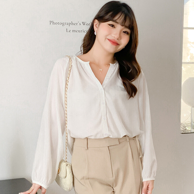 大码女装复古慵懒风宽松长袖衬衫