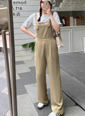 大码女装早秋200斤胖mm宽松垂感西装背带裤连体直筒长裤31808