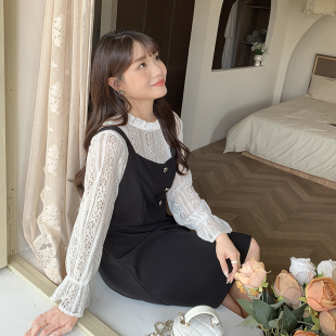 春秋洋气半高领长袖 胖mm蕾丝打底衫 甜美减龄上衣90411 女装 大码