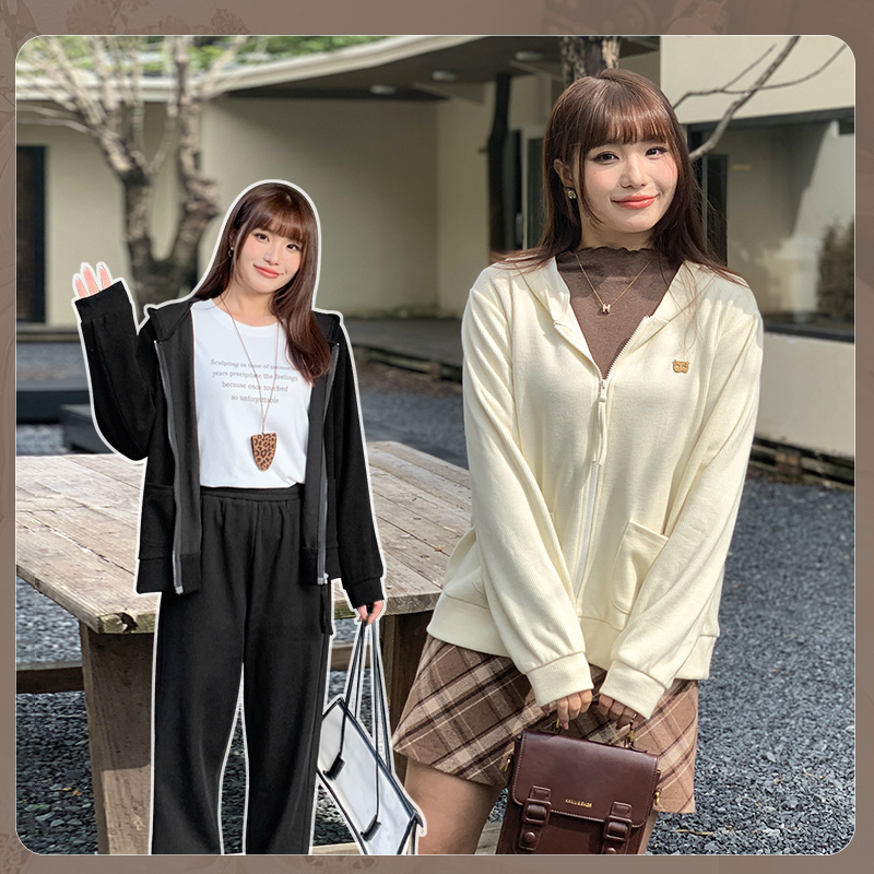 大码女装连帽针织开衫外套上衣