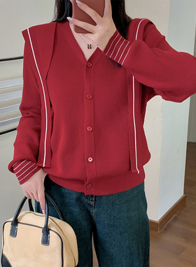 大码女装秋冬胖mm显瘦海军领披肩上衣韩系法式毛衣开衫20733