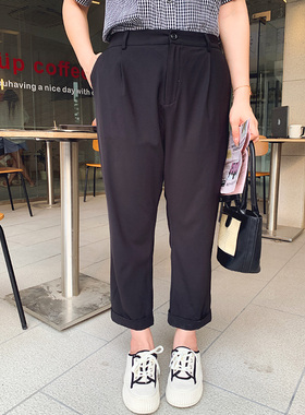 胖MM高腰西装裤大码女装早秋宽松显瘦休闲直筒裤小脚长裤31426