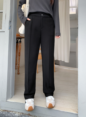 大码女装极简风高腰加厚直筒裤胖mm宽松垂坠感百搭休闲长裤32285