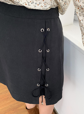 大码女装开叉半身裙秋冬胖mm显瘦百搭绑带短裙高腰半身裙90487