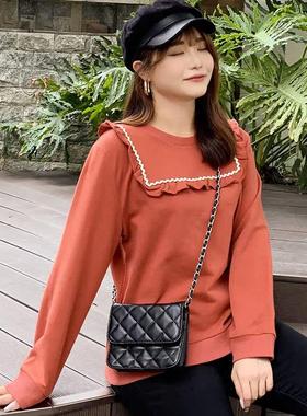 秋冬大码女装胖mm木耳边海军领显瘦卫衣减龄宽松休闲上衣31350