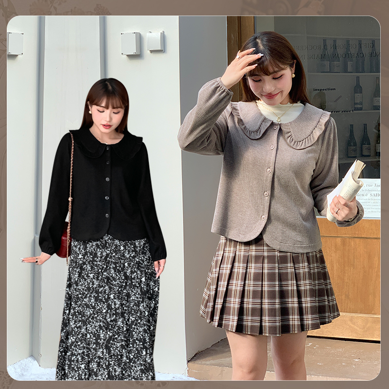 胖mm法式娃娃娃领甜美厚款衬衫