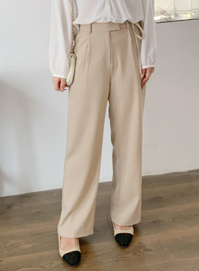 秋冬大码女装200斤胖mm高腰系带直筒裤宽松长裤西装阔腿裤31661