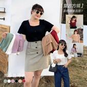 春夏大码 上衣91021 T恤宽松显瘦遮肉针织打底衫 女装 200斤胖mm短袖