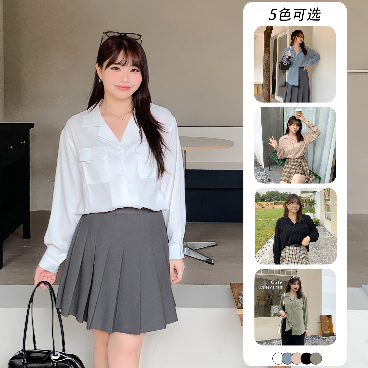 胖美眉宽松显瘦衬衫雪纺衫上衣