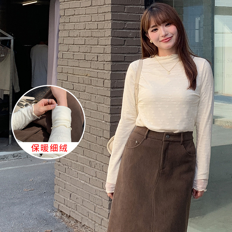 微胖mm蕾丝内搭加绒长袖打底衫