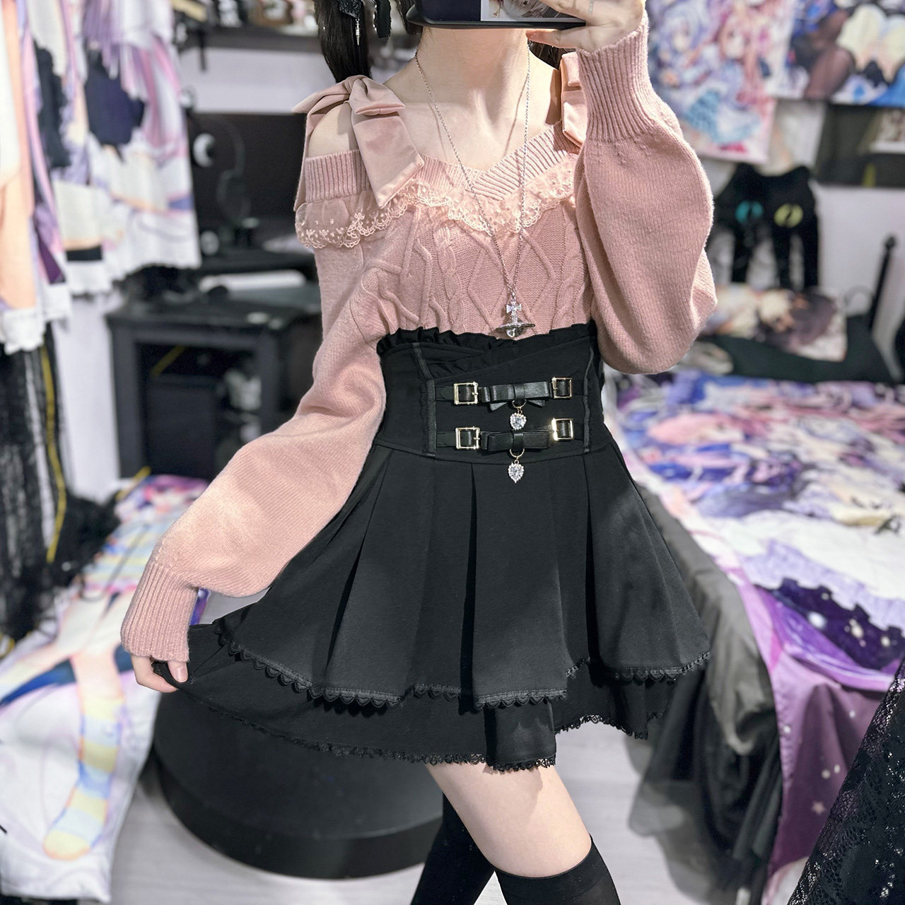 【完售展示】秋季再贩星之轨迹露肩毛衣蝴蝶结量产型亚文化蕾蕾服