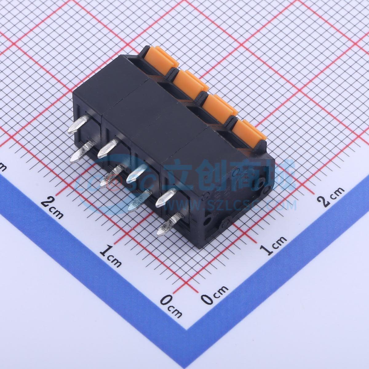 5只起 弹簧式接线端子 KFM736L-5.0-4P 插件P=5mm 1x4P 4P 电子元