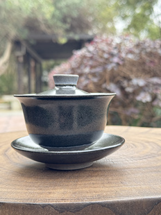 孔夫寺龙窑柴烧手工原矿釉灰被三才盖碗泡茶器建盏家用茶具茶杯