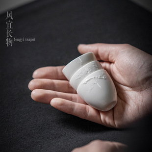 薄胎手工浮雕品茗杯白瓷小茶杯功夫茶具陶瓷主人杯单杯家用待客杯