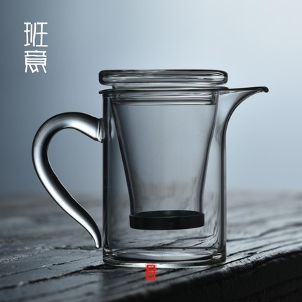 班意 耐高温玻璃加厚公道杯带茶漏功夫茶具茶海圆形公杯过滤茶器