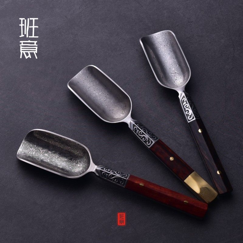 班意大马士革钢茶铲花纹钢茶匙