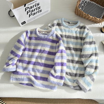 条纹珊瑚绒单件日系春秋冬