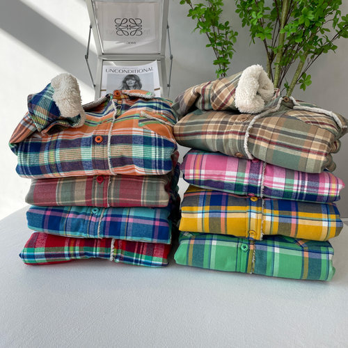 春秋冬羊羔绒保暖外套格子衬衫