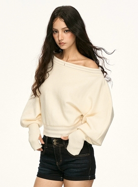 Rase le sol‘CloudKnit’软糯一字肩毛衣宽松慵懒短款套头针织衫