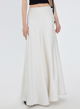 LFSTUDIO 白色缎面垂坠感半身裙夏季醋酸中长款裙子高腰长款a字裙
