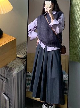 紫色针织衫马甲秋冬装女2025年新款韩版宽松百搭时尚叠穿圆领毛衣